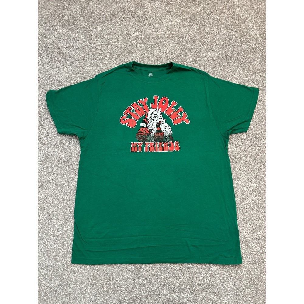 Holiday Time T-Shirt Mens XL Green Excellent Stay Jolly My Friends Santa Graphic